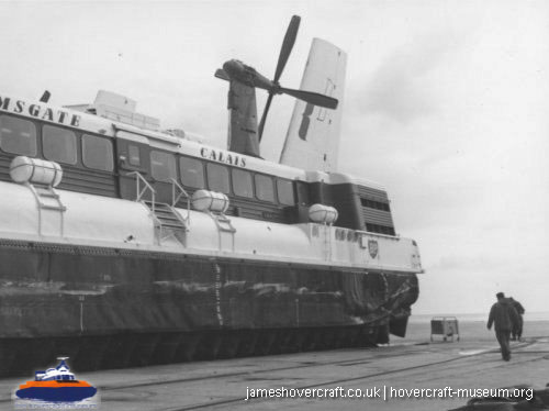 SRN4 Sure (GH-2005) with Hoverlloyd undergoing maintenance -   (The <a href='http://www.hovercraft-museum.org/' target='_blank'>Hovercraft Museum Trust</a>).